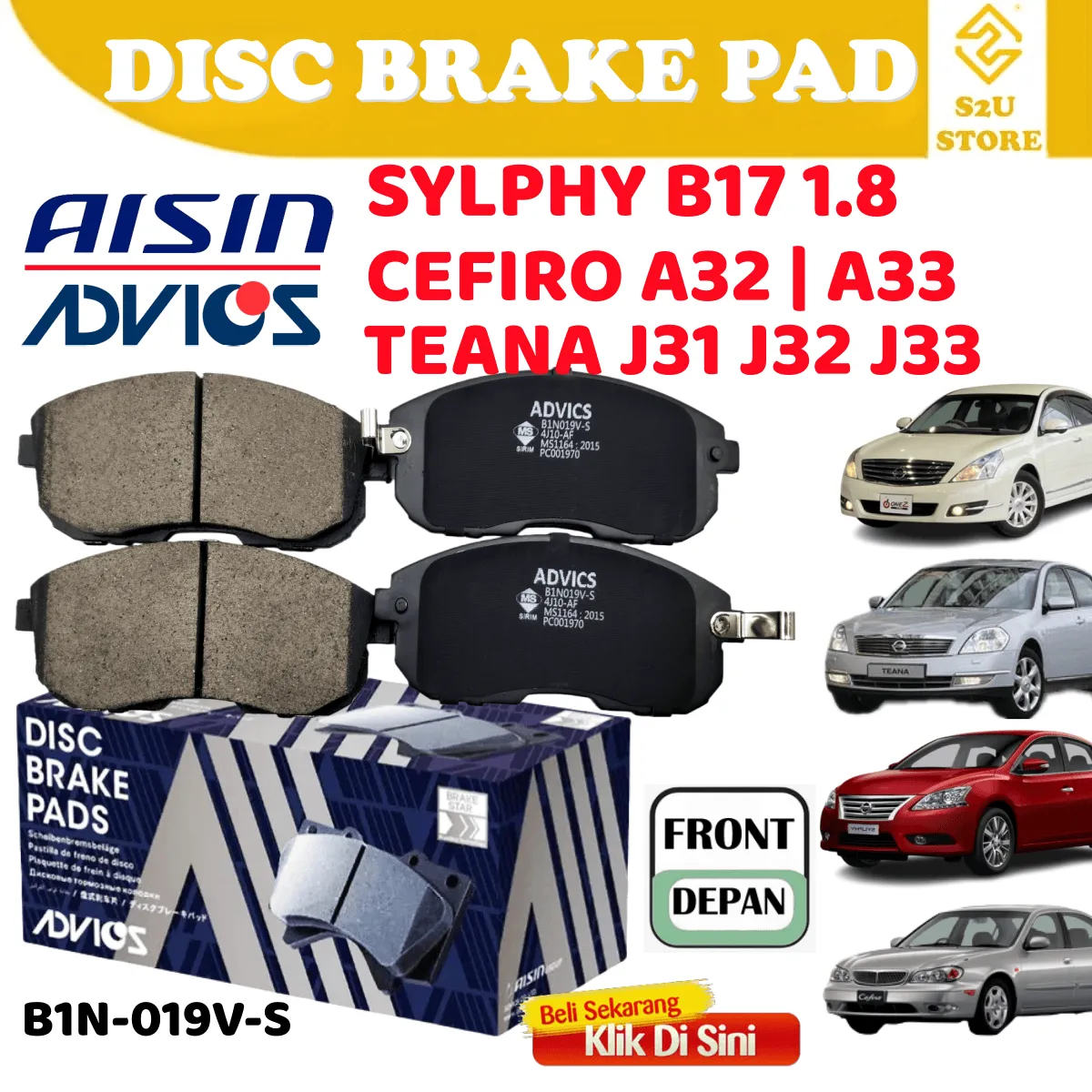 AISIN Disc Brake Pad Front Rear Nissan Sylphy B17 Teana Cefiro Brek Pad Depan Belakang Kereta
