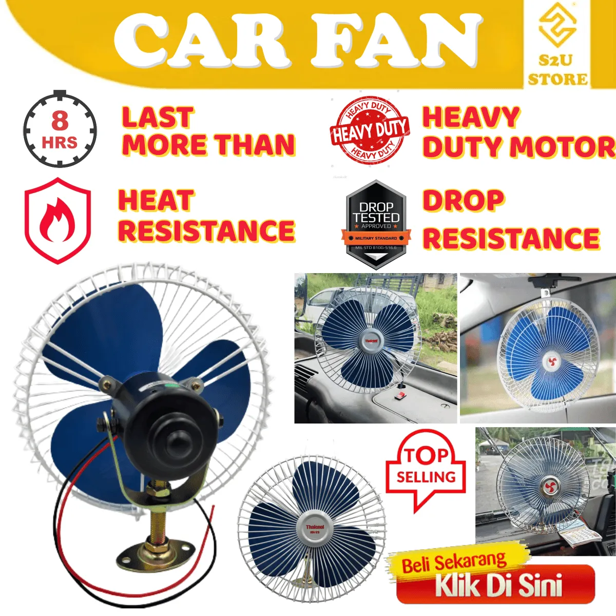 Car Oscillating Car Fan Lorry Truck DC 12V 24V Kipas Angin Lori Kereta Backhoe Excavator Tractor - Image 2