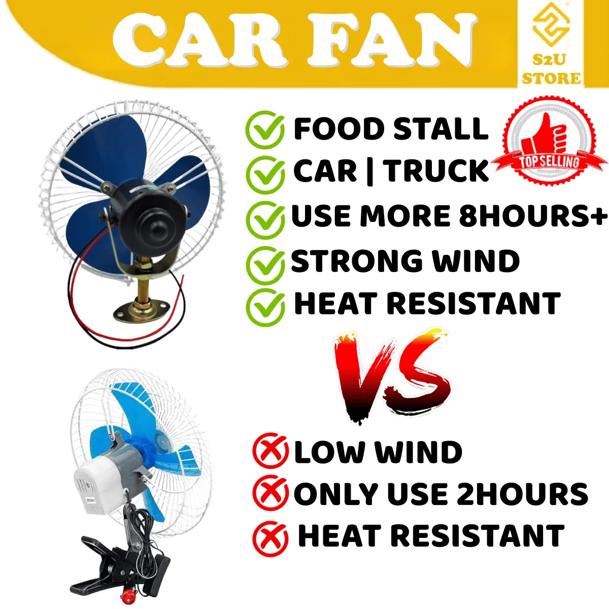 Car Oscillating Car Fan Lorry Truck DC 12V 24V Kipas Angin Lori Kereta Backhoe Excavator Tractor - Image 3