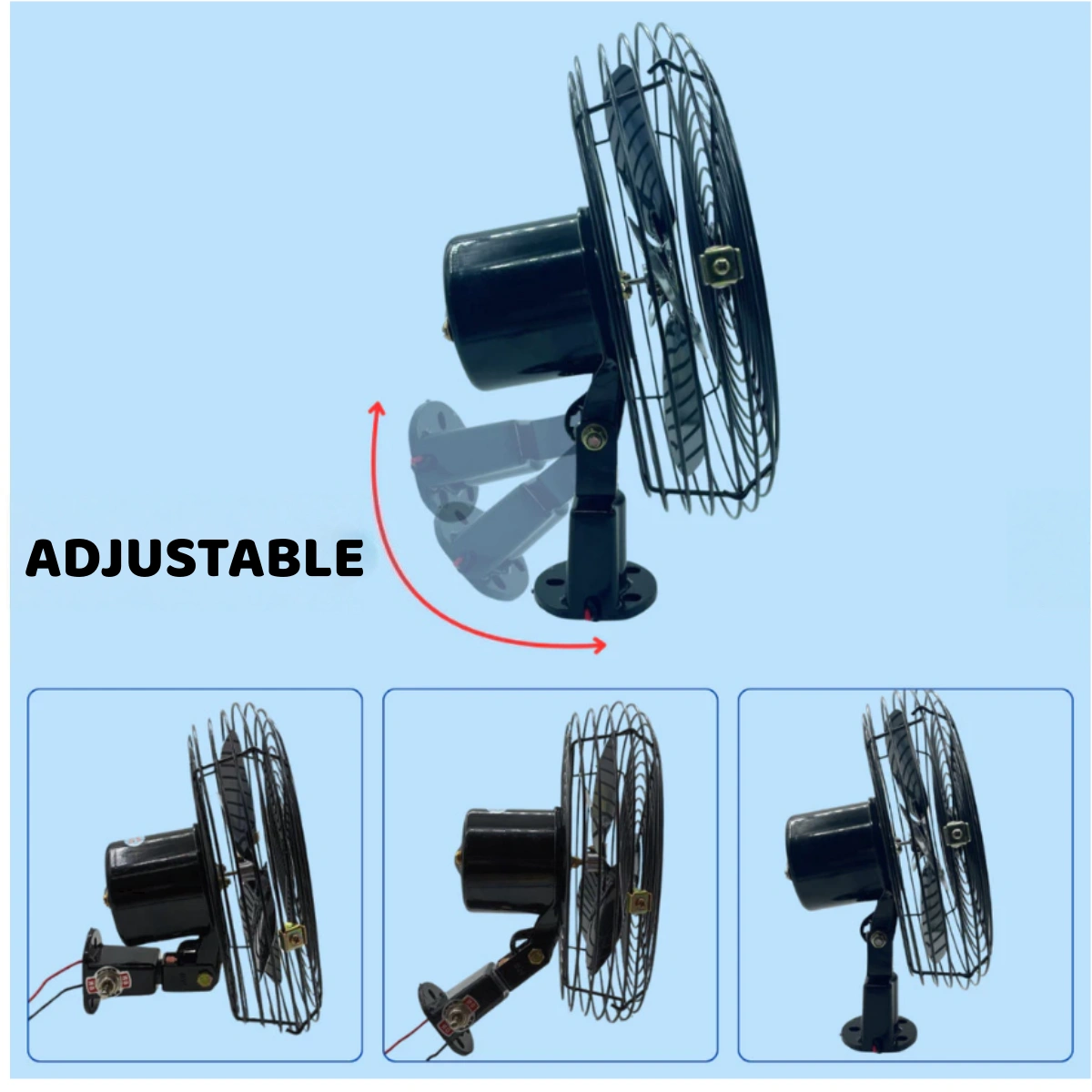 Car Oscillating Fan Car Lorry Truck DC 12 24V Fan 8 Inch Kipas Angin Lori Kepit Kereta Backhoe - Image 3