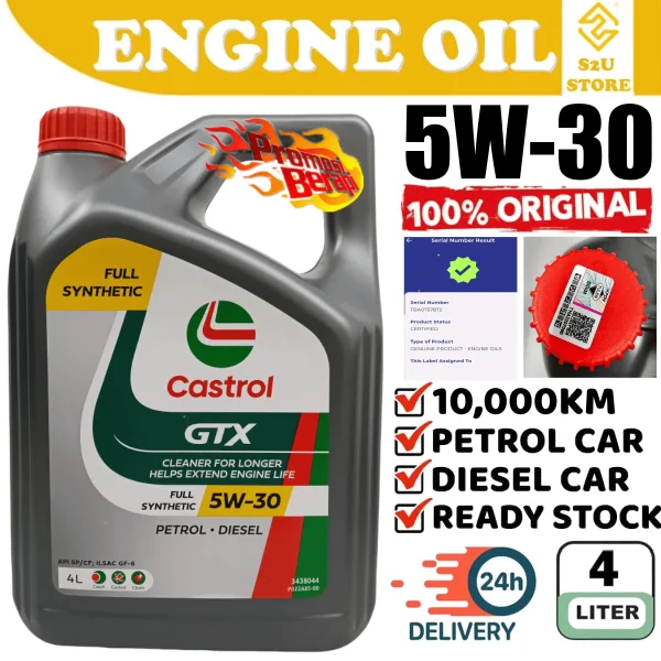 Original Engine Oil Castrol GTX API SP/CF 5W30 4Liter Fully Synthetic Minyak Hitam Enjin Kereta