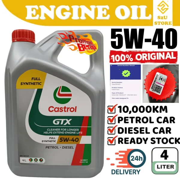 Original Engine Oil Castrol GTX API SP/CF 5W40 4Liter Fully Synthetic Minyak Hitam Enjin Kereta