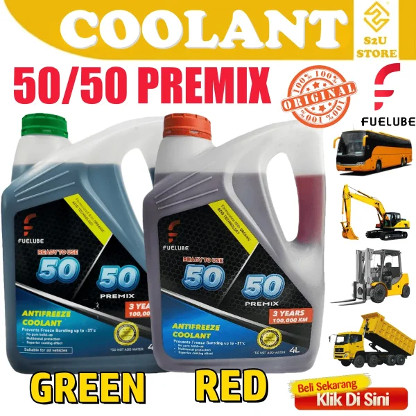 Fuelube Coolant Red Green 4Liter Car Excavator Truck Backhoe Forklift Machine 50/50 Prediluted