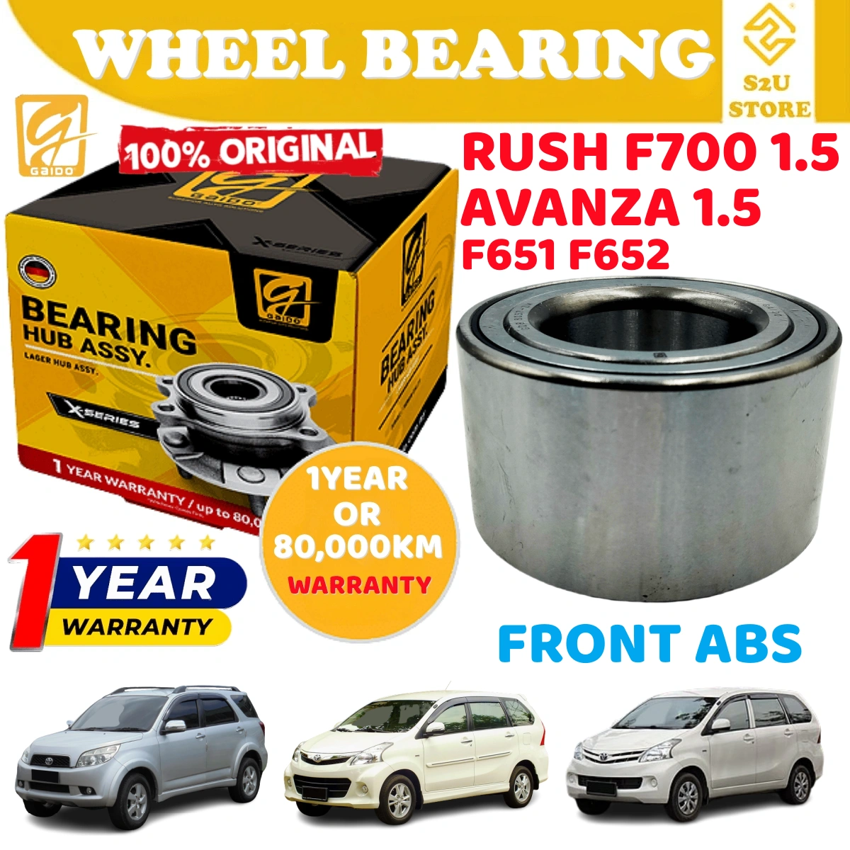Gaido Front Wheel Bearing Hub Toyota Avanza 1.5 F651 F652 Rush F700 Depan Bearin Tayar Kereta