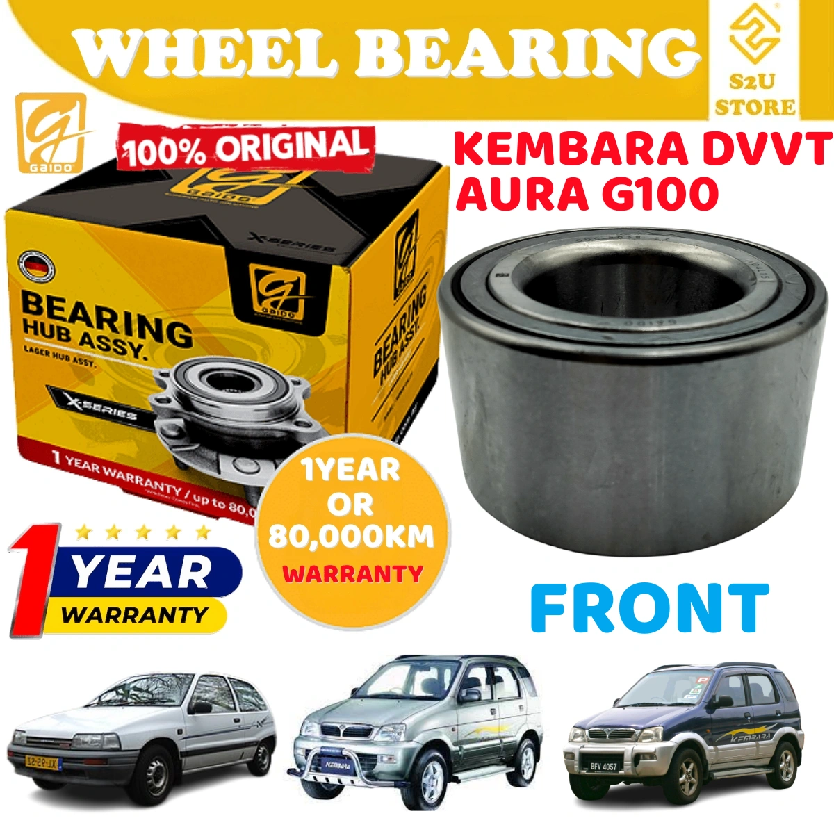 Gaido Front Wheel Bearing Hub Perodua Kembara DVVT Daihatsu Aura G100 Depan Bearin Tayar Kereta GDB8038