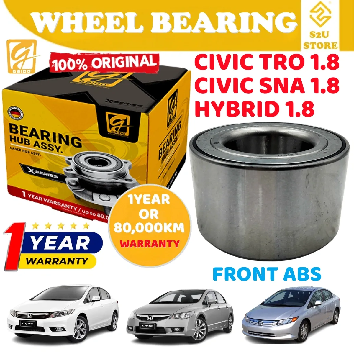 Gaido Front Wheel Bearing Hub Honda Civic TRO SNA Hybrid 1.8 Depan Bearin Tayar Kereta