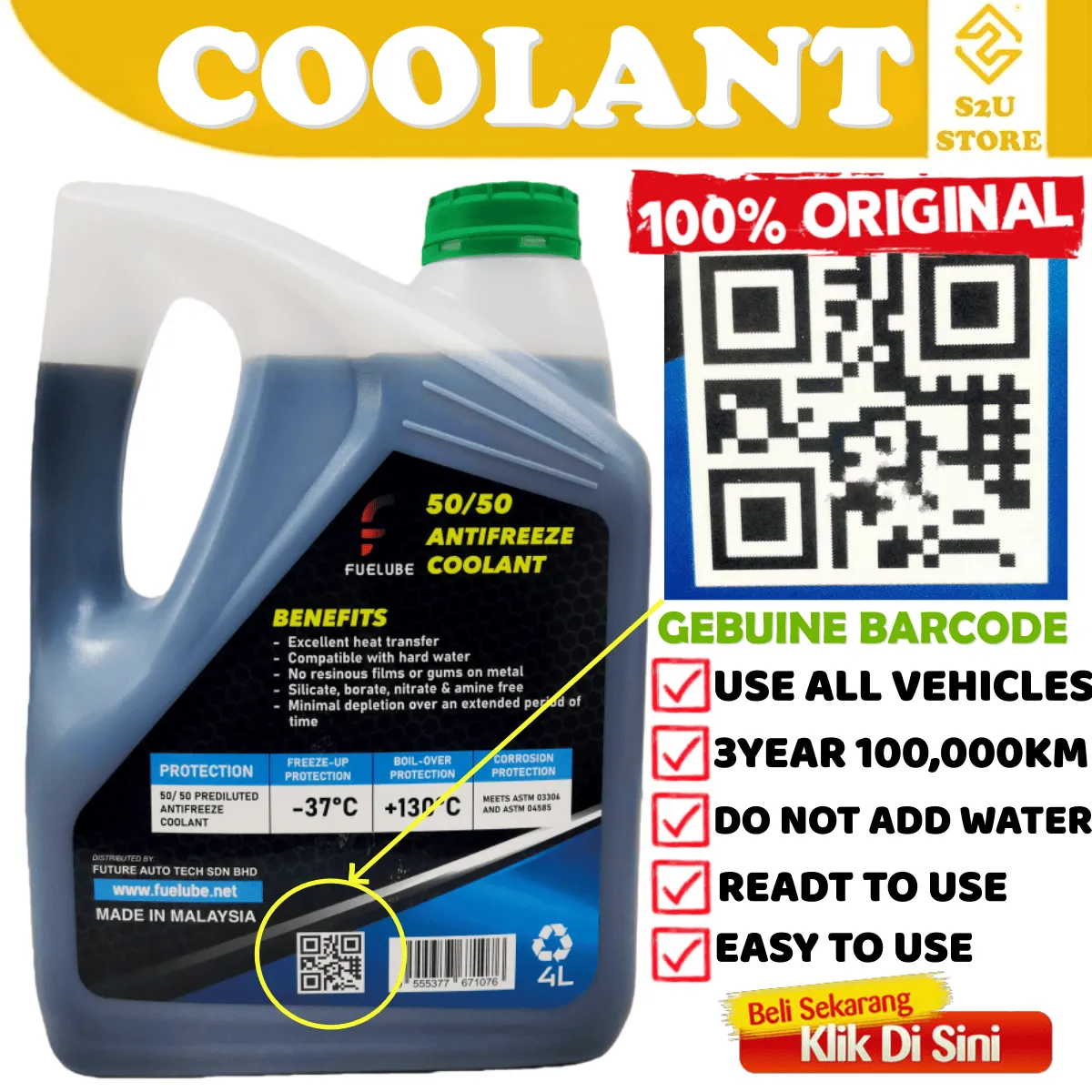 Fuelube Coolant Red Green 4Liter Car Excavator Truck Backhoe Forklift Machine 50/50 Prediluted - Image 2