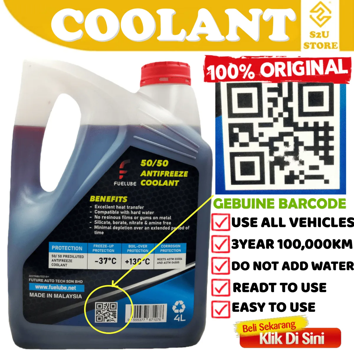 Fuelube Coolant Red Green 4Liter Car Excavator Truck Backhoe Forklift Machine 50/50 Prediluted - Image 3