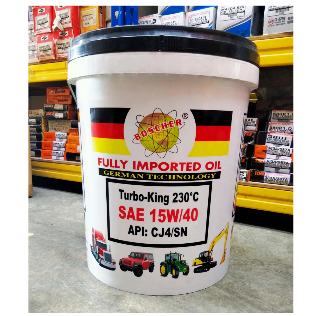 Boscher Turbo-King SAE 15W-40 18Liter For Diesel Enjin Truck Tractor Lori Minyak Hitam - Image 2