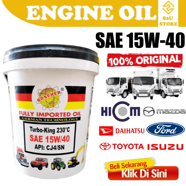 Boscher Turbo-King SAE 15W-40 18Liter  For Diesel Enjin Truck Tractor Lori Minyak Hitam