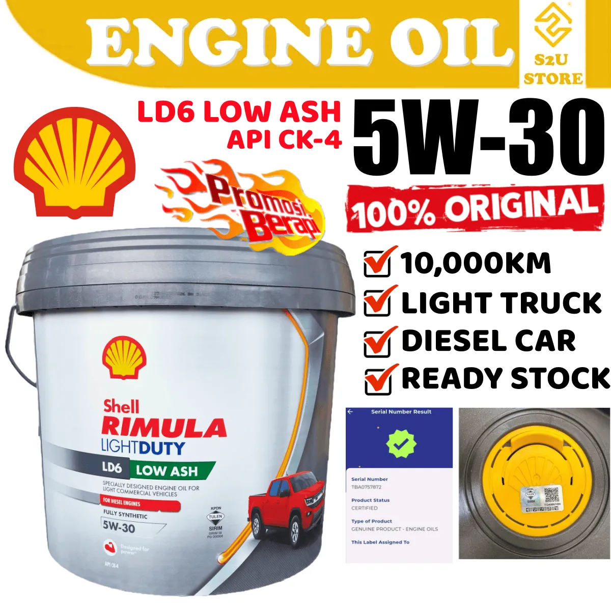 Original Shell Engine Oil 5W30 Rimula LD6 Low ASH Diesel 8L Light Truck Hilux 4WD Minyak Hitam