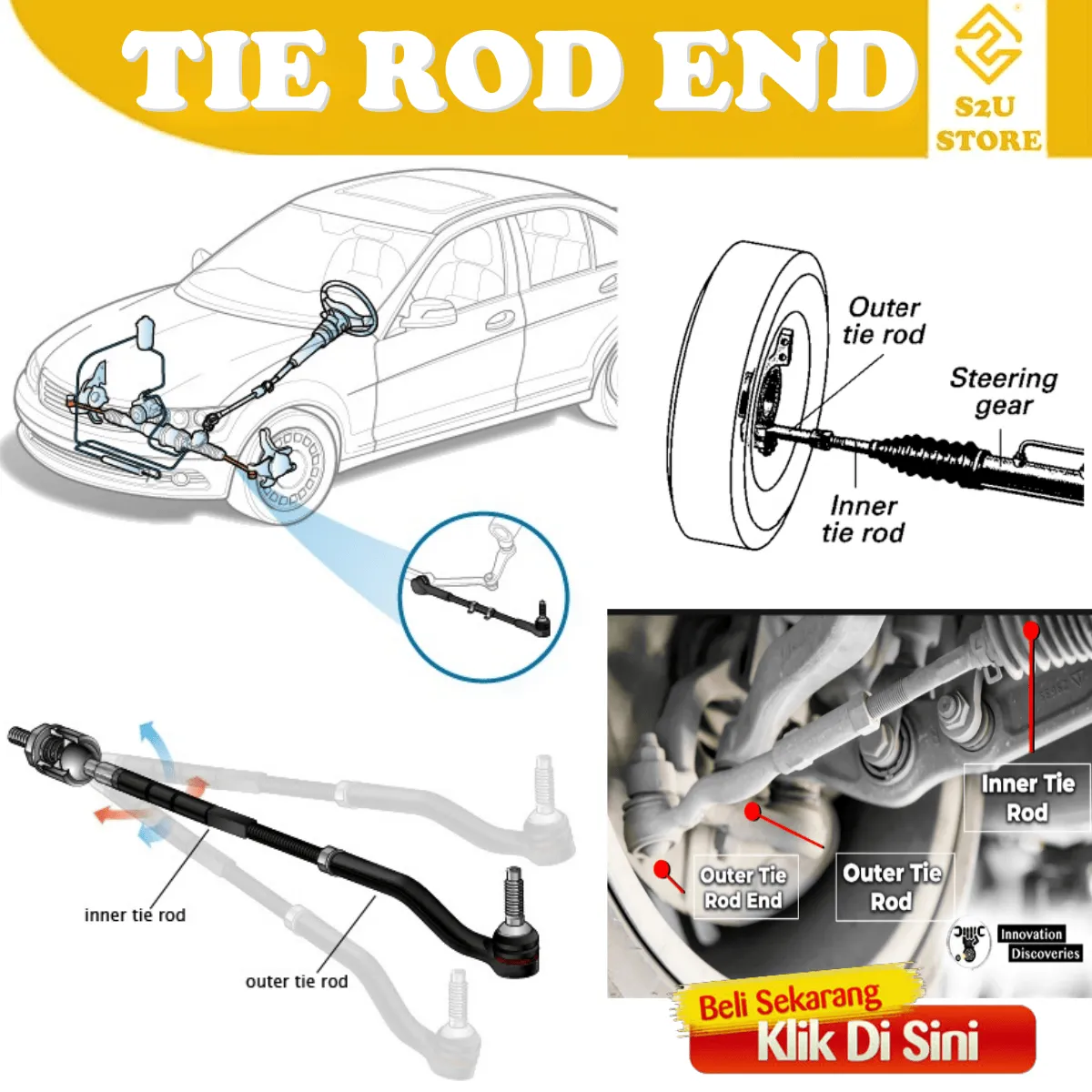 Steering Rack Tie Rod End Outer Inner Perodua Axia 1.0 Bezza 1.0 Kepala Ball Joint Tayar Kereta - Image 3