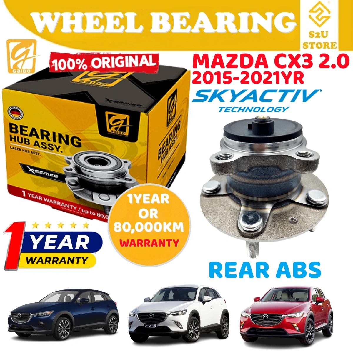 Gaido Rear Wheel Bearing Hub Mazda CX3 2.0 2015-2021YR Belakang Bearin Tayar Kereta