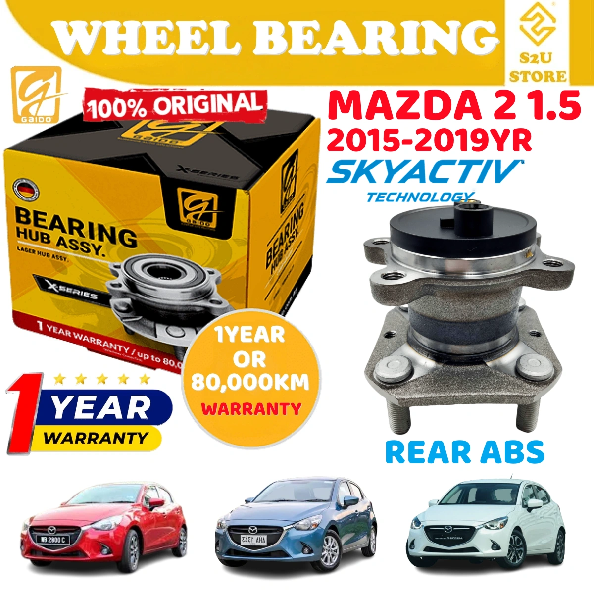 aido Rear Wheel Bearing Hub Mazda 2 1.5 Skyactiv 2015-2015YR Belakang Bearin Tayar Kereta