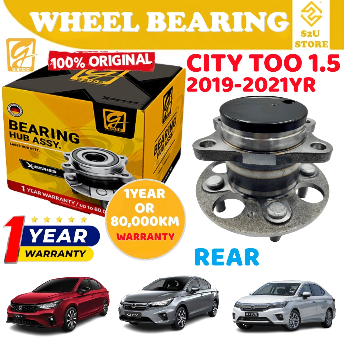 Gaido Rear Wheel Bearing Hub Honda City TOO 1.5 2019-2021YR Belakang Bearin Tayar Kereta
